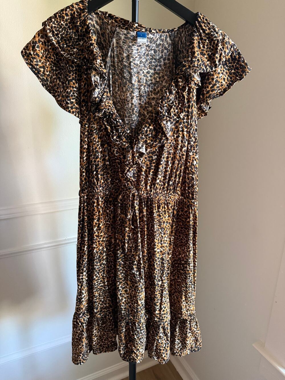 Old Navy Leopard Print Ruffle Mini Dress Size Large